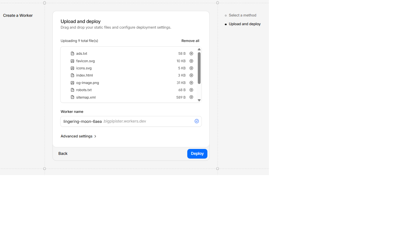 選擇 Upload your static files 並上傳編譯後的資料夾